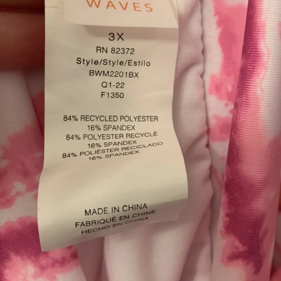 NWT Womens Plus Size, Breaking Waves, 2 Piece Swimsuit, 3X, Pink, High Waisted - Picture 5 of 11
